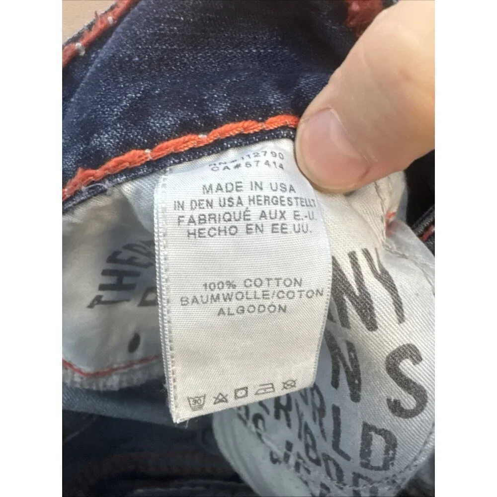 True Religion Ricky Relaxed Straight Jeans 38x32 Made USA Distressed‎ Flap